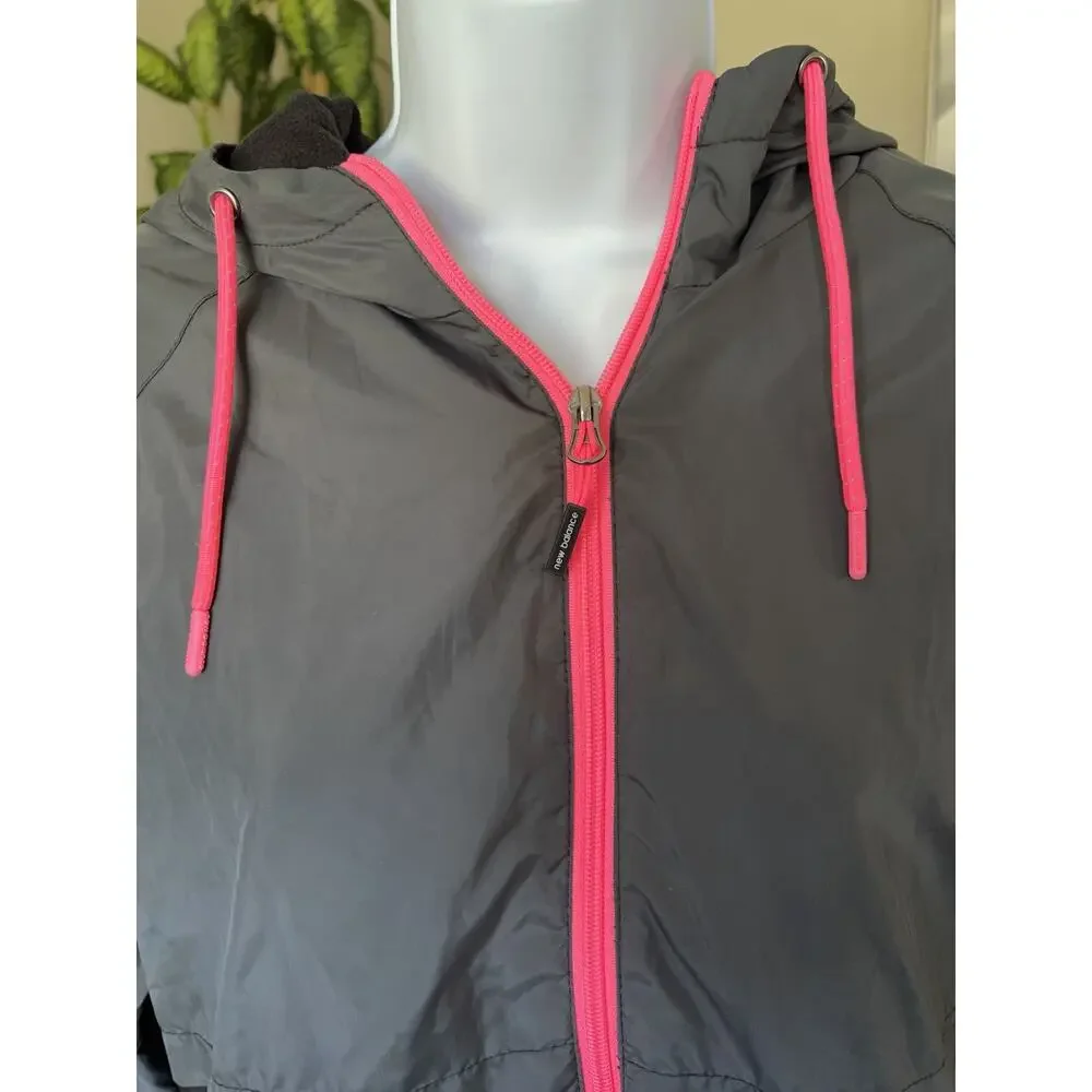 New Balance Fleece Lined Windbreaker Medium Full Zip Hooded Jacket Black #1018